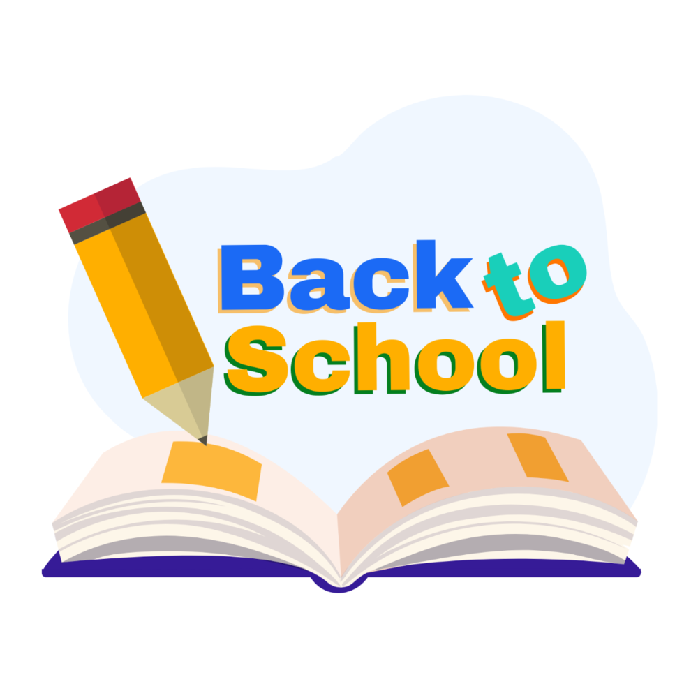 pencil and book stating back to school