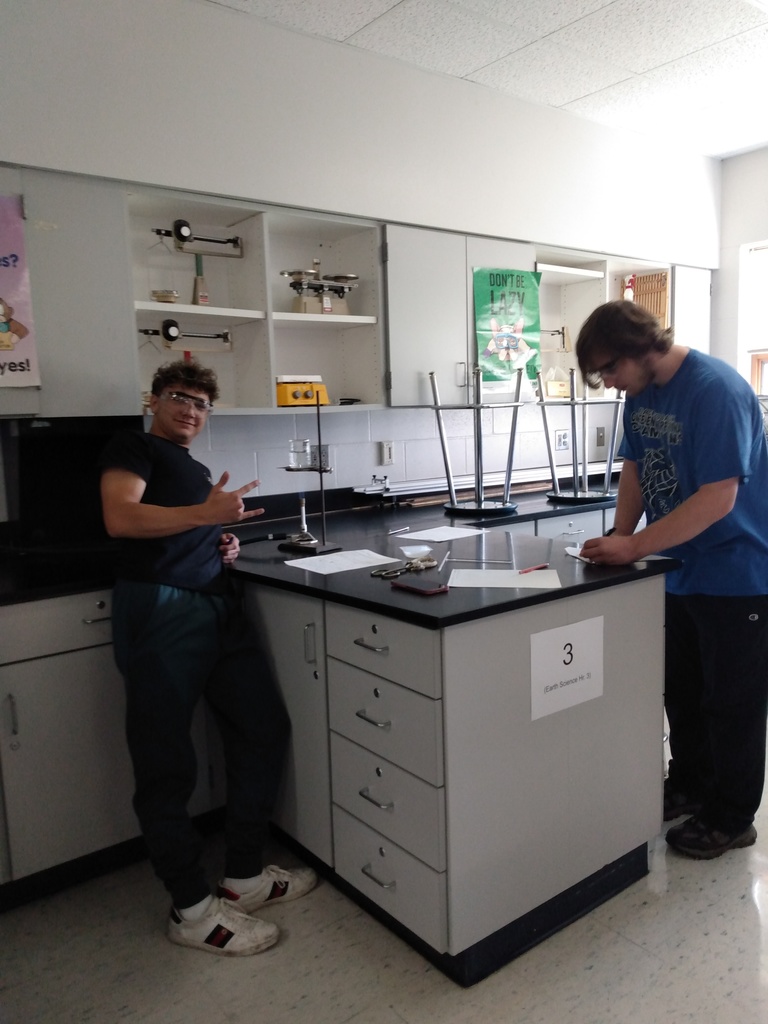 Chemistry students using a Bunsen burner
