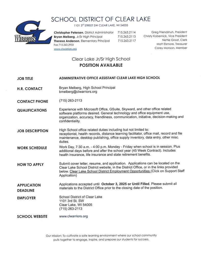 Job Posting for Administrative Office Assistant