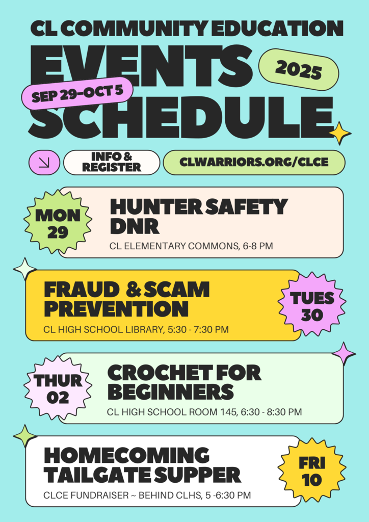 Community Education weekly schedule