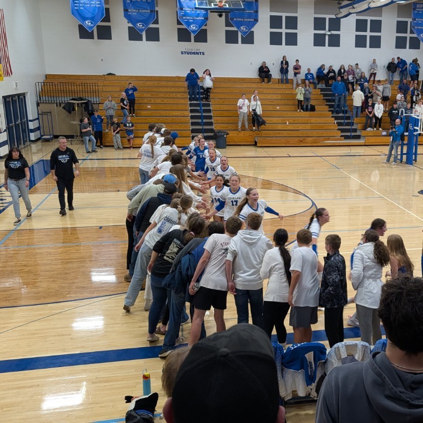 volleyball players celebrating