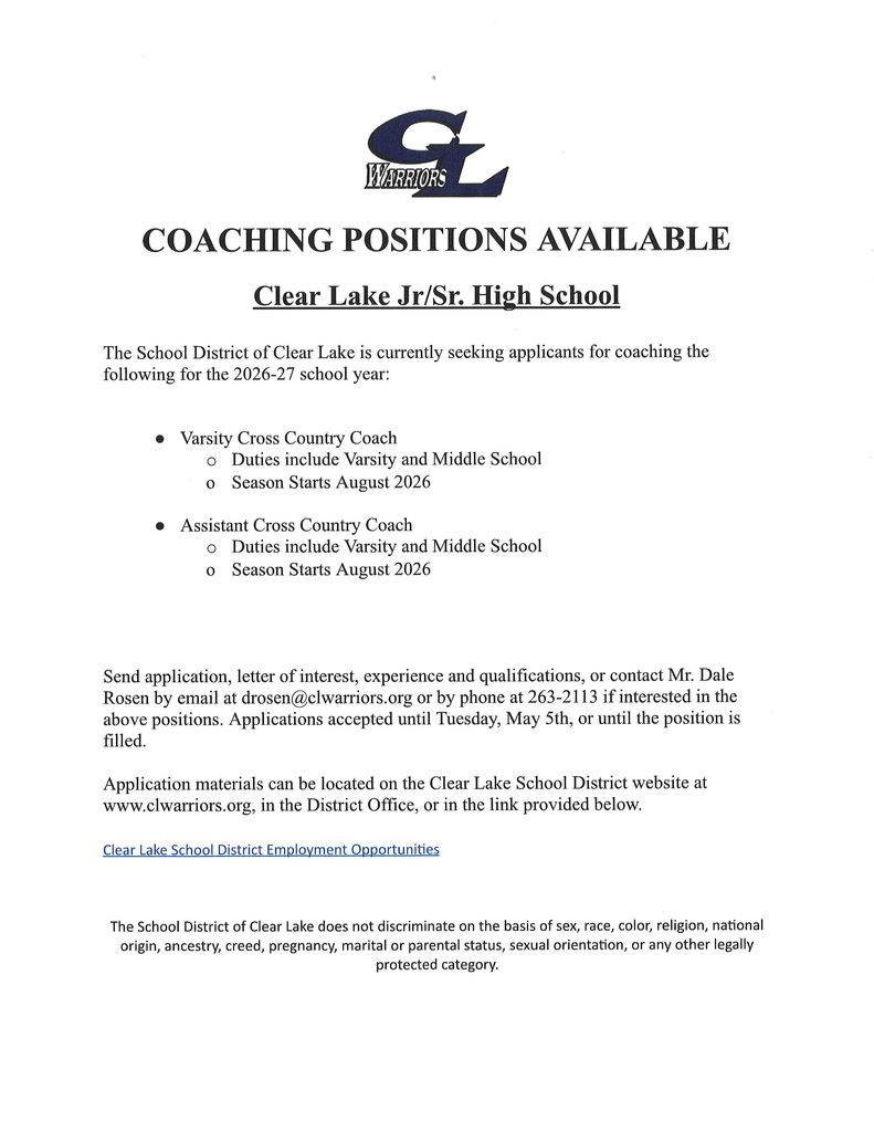 Cross Country Coaching Position