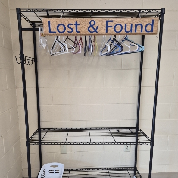 empty lost and found clothing rack