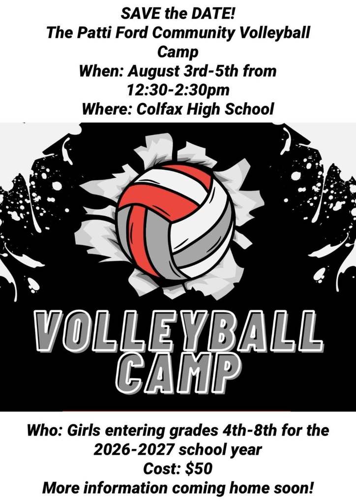 Volleyball camp date and time August 3rd-5th 12:30pm-2:30pm