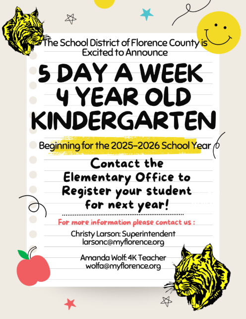 The School District of Florence  County is Excited to Announce 5 Day a week 4 year old Kindergarten Beginning the 2025-2026 School Year