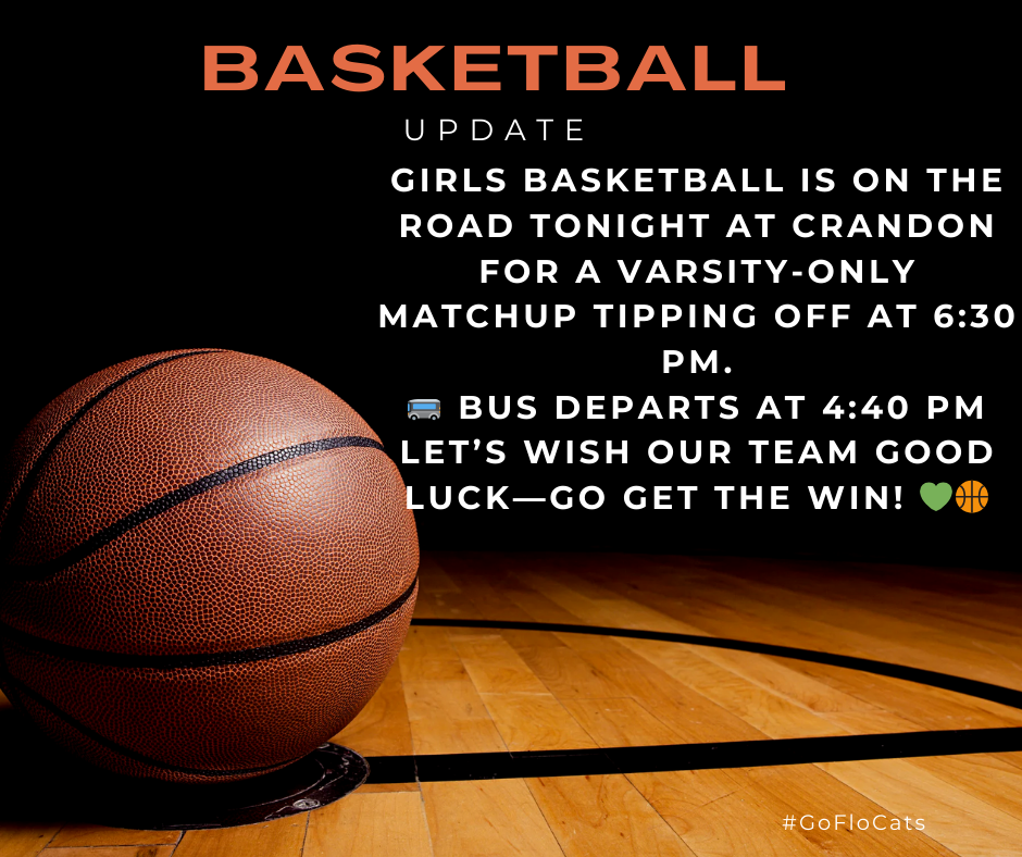 🏀 Game Night Alert! 🏀  Girls Basketball is on the road tonight at Crandon for a Varsity-only matchup tipping off at 6:30 PM.  🚌 Bus departs at 4:40 PM  Let’s wish our team good luck—go get the win! 💚🏀