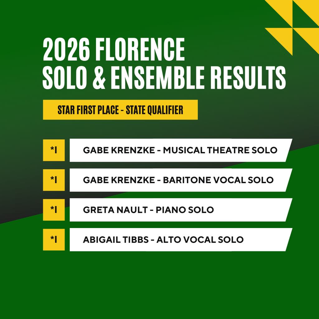2026 florence solo & ensemble results star first place state qualifier gabe krenzke musical theater solo gabe krenzke baritone vocal solo greta nault piano solo abigail tibbs alto vocal solo