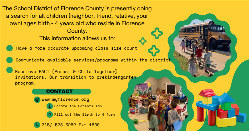 A dark-colored flyer promoting a Birth to 4 early childhood program. The graphic highlights an opportunity for families with young children to participate in a program focused on early learning, development, and family support. The background is textured with a subtle pattern, and the text is centered and informational.