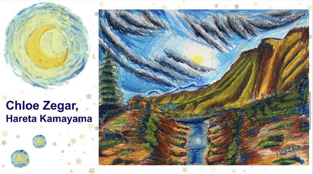 Mountain Range with stream on a very sunny day with clouds in the sky mad by Chloe Zegar