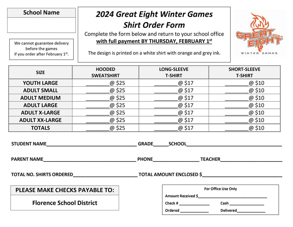Great 8 shirt order form 2024