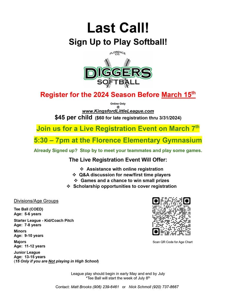 Last Call to sign up to play softball