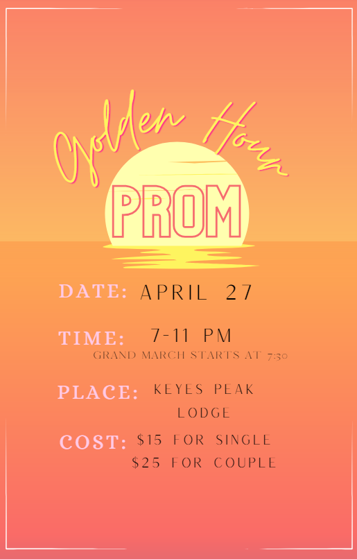 Florence High School's Junior Class Prom is this Saturday, April 27th. This year's theme is Golden Hour. Prom is from 7-11:00 p.m. with the Grand March starting at 7:30. Admission to the Grand March will be $3. Admission to the prom is $15/person or $25/couple. 