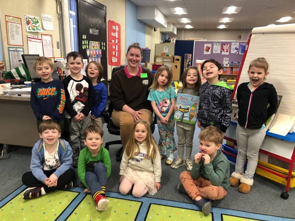 Mrs. Shuda's 4K morning class at Purdy Elementary does when Fort's Frostie Freeze owner Ms. Brianne stops by to be a mystery reader!  Ms. Brianne read Kimberly & James Dean's book PETE THE CAT SCREAMS FOR ICE CREAM!  As Pete makes his way to the Just Chillin' Ice Cream van, he stops to help friends in need.  Will he make it in time to get an ice cream treat?