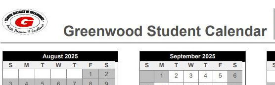 Greenwood Student Calendar 2025-2026