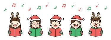 red and green music notes, cartoon children wearing red and green singing, red and green books