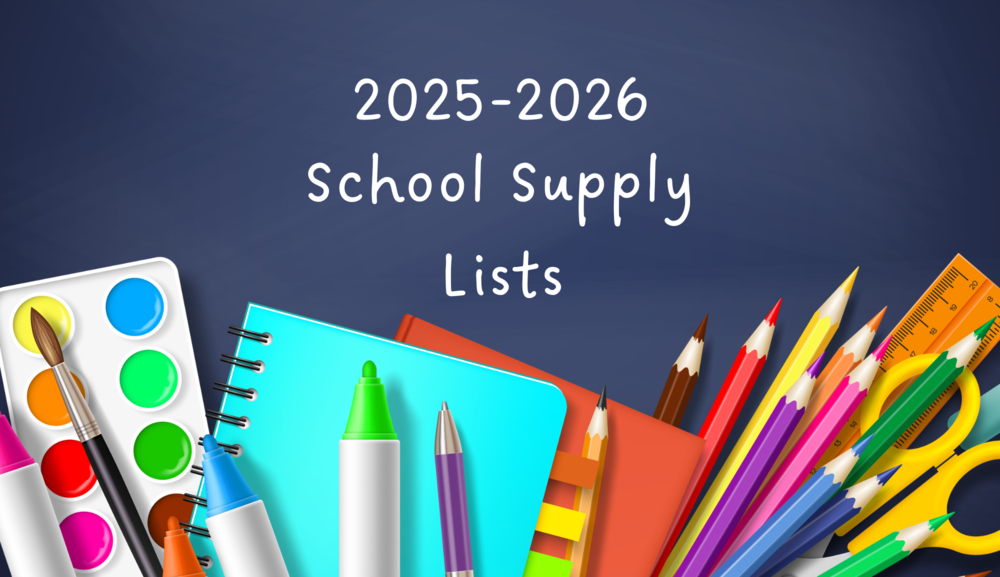 colored pencils, paint, markers, ruler, notebooks, art supplies