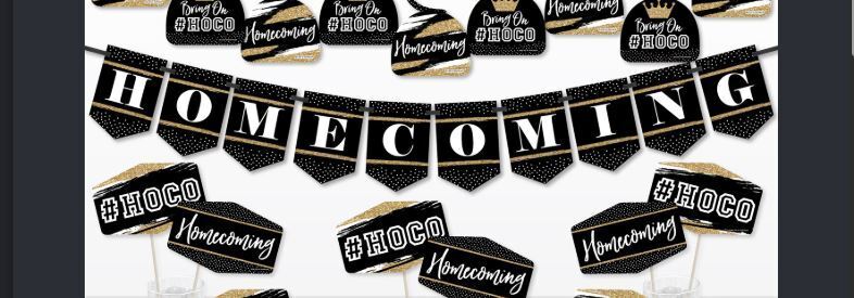 homecoming banner in black gold and white