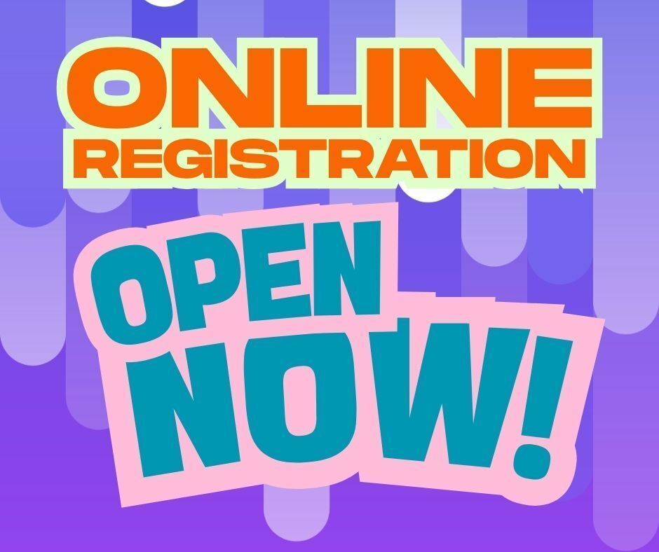 graphic with "online registration now open" text