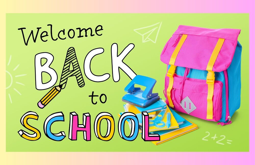 Back to School Text with pencil and backpack