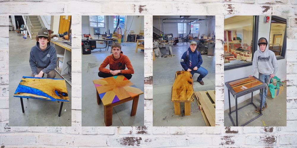 Students pose with their epoxy end tables
