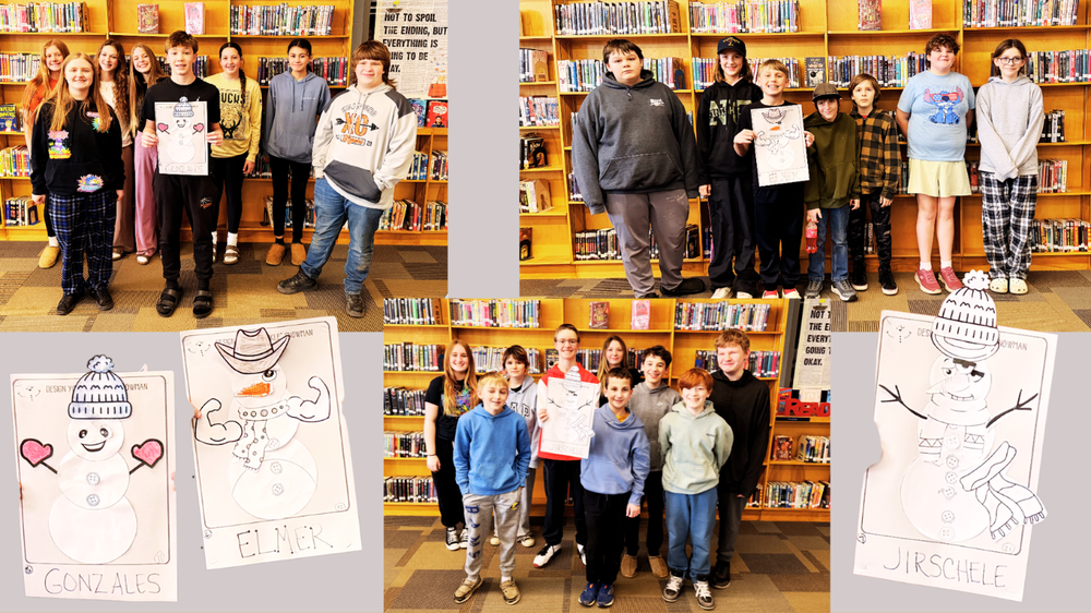 A collage of students posting with their Freckle Challenge snowmen