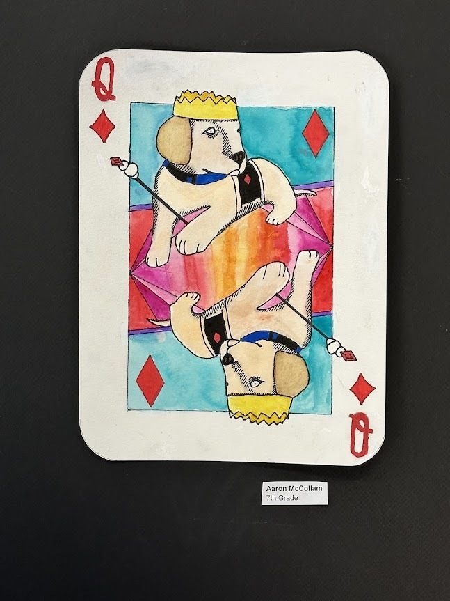 Mirror image on dog on playing card