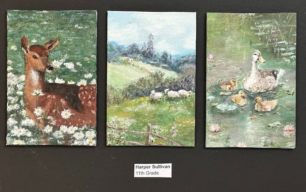 three mini  canvasses with animals painted