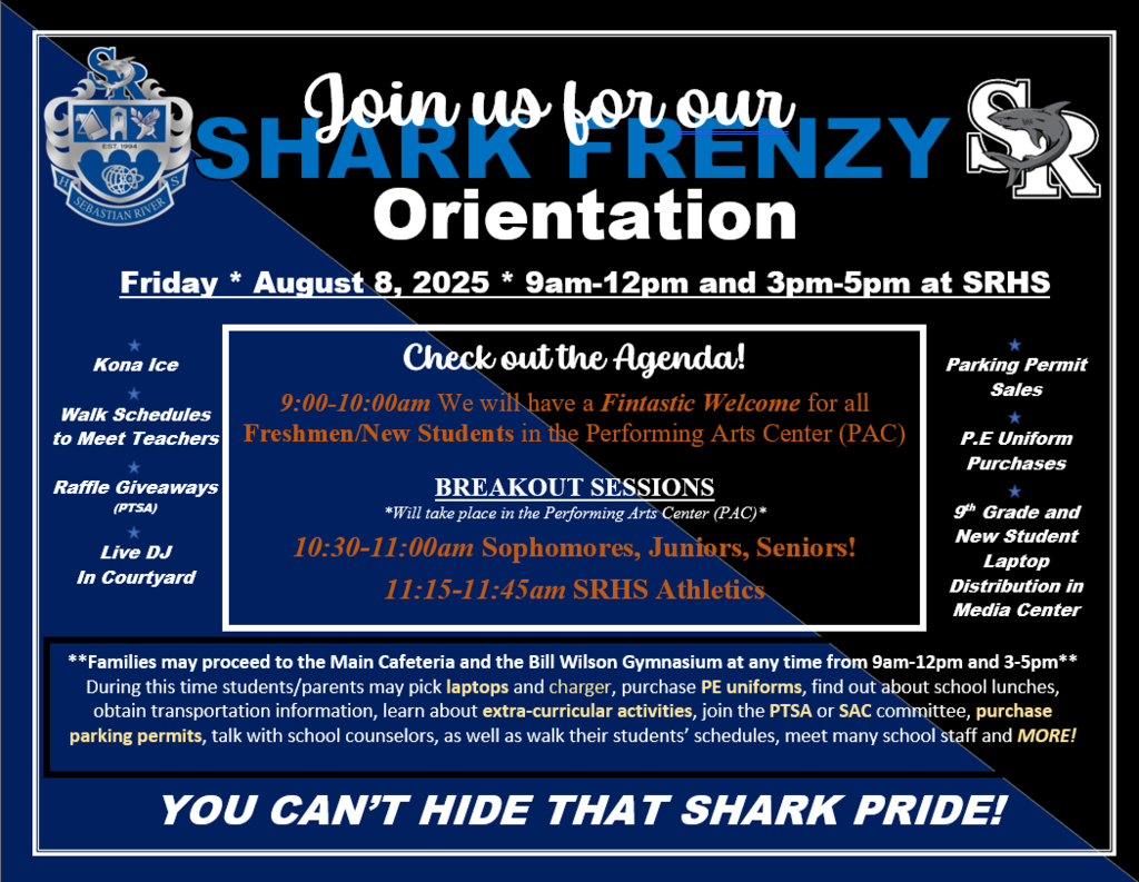 Student orientation flyer showing offerings and available times.