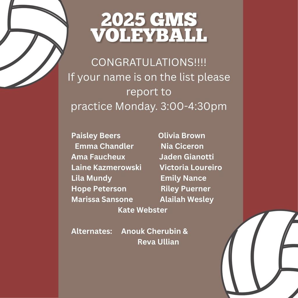 🎉🐯 CONGRATULATIONS to the 2025 Gifford Middle School Volleyball & Soccer Teams! 🏐⚽  We are so proud of our Tigers who worked hard, showed dedication, and earned their place on this year’s teams. 💛🖤  👏 Let’s cheer them on for a great season ahead!
