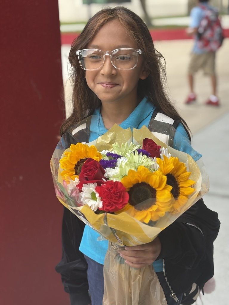 Student with flowers