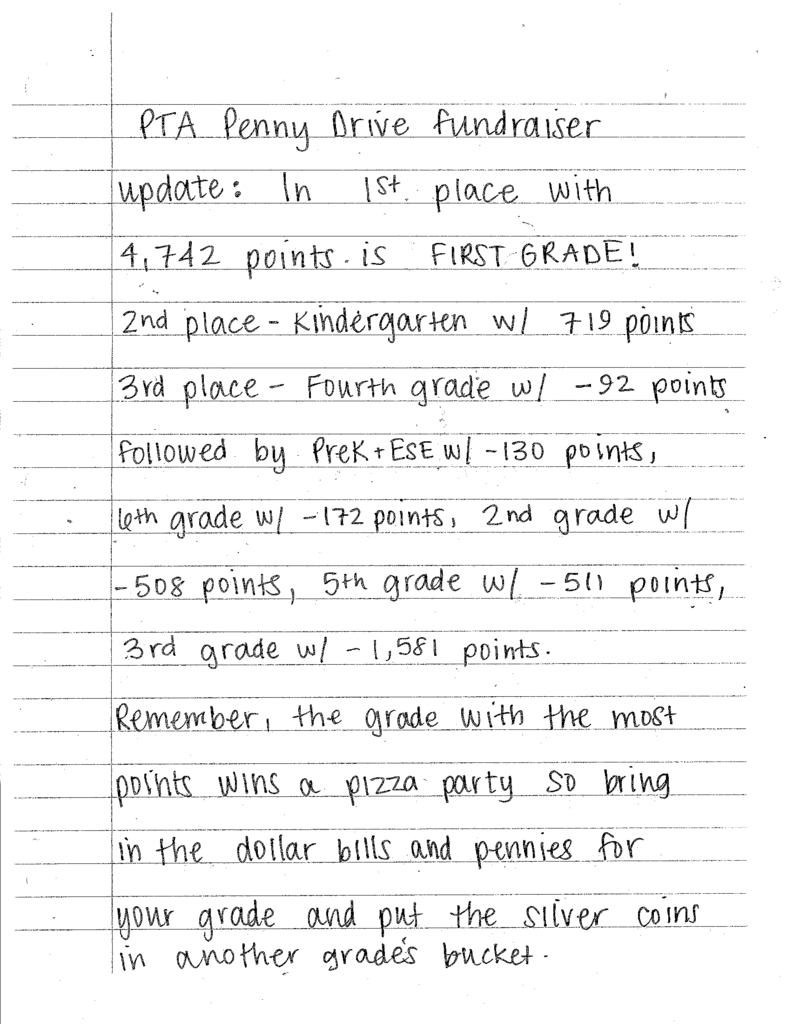 Penny Drive Letter
