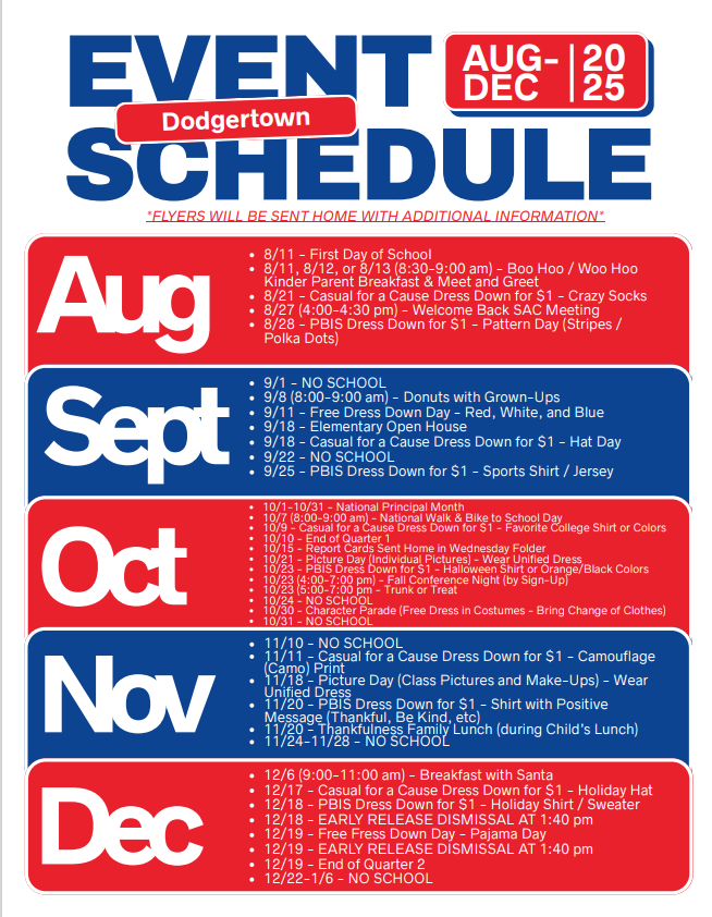 Semester 1 Event Calendar
