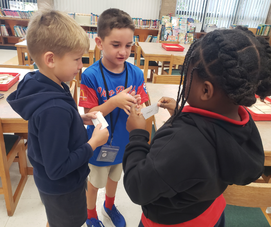 2nd grade students playing "quiz quiz trade"