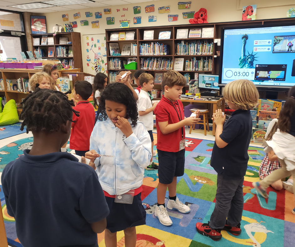 2nd grade students playing "quiz quiz trade"