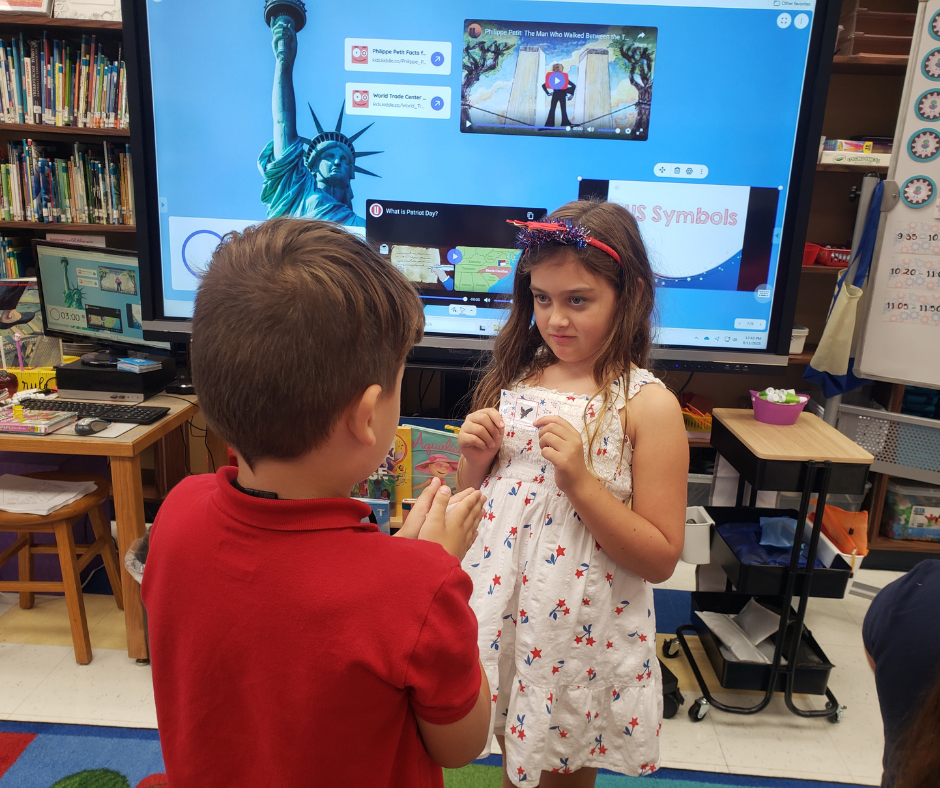 2nd grade students playing "quiz quiz trade"