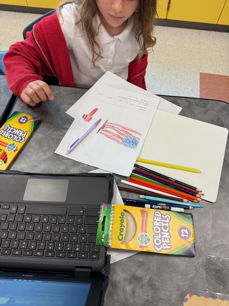 student drawing flag