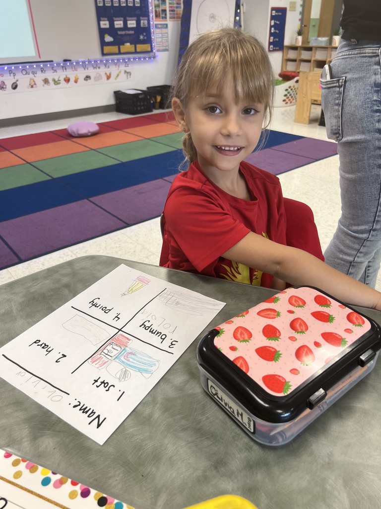 In Mrs. Elliott's Kindergarten class, we are learning about the five senses and students had to use their sense of touch to feel what was in the box.