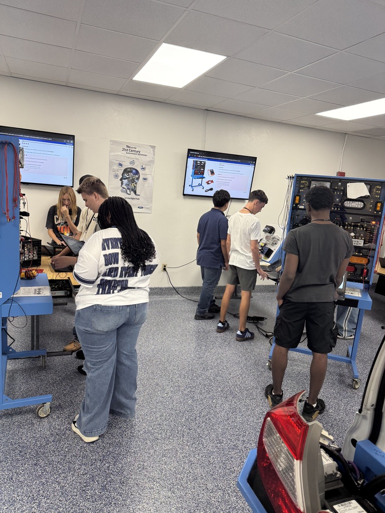 Students in new auto shop.