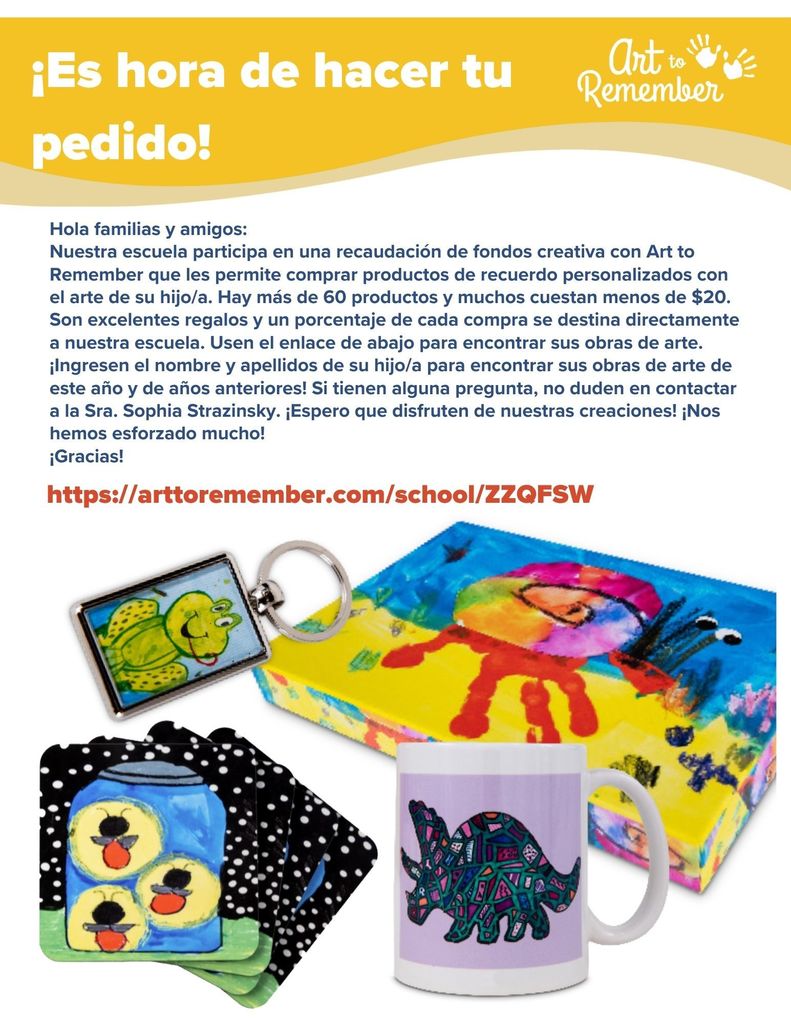 The Art To Remember Fundraiser is ready! Please consider purchasing your child's artwork on a mug, t-shirt, keychain, Christmas ornament, etc. The funds we raise go directly to the Art Room so we can supply our students with the best materials to create beautiful and unique artwork throughout the year! Thank you so much for your generosity and support of the Arts!
