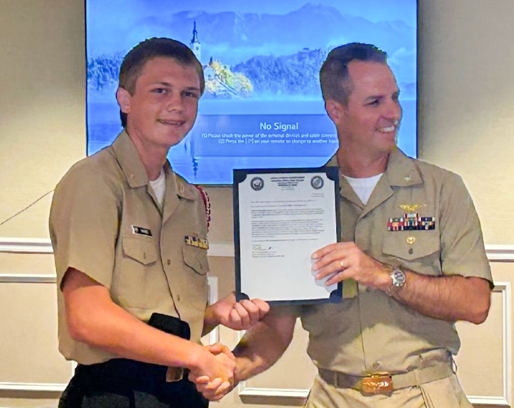 Cadet receiving award.