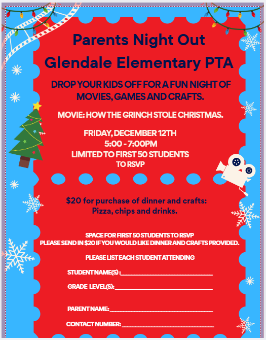 Parent's Night Out - Friday, December 12th from 5:00-7:00pm