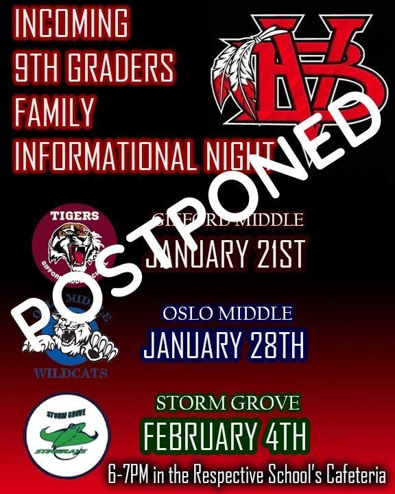 Incoming 9th grade night has been postponed. 