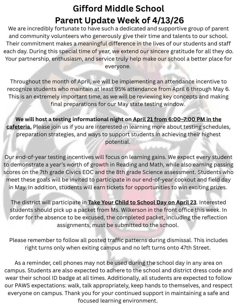 Mr. Thimmer's Weekly Parent Update: Week of 4/13/26