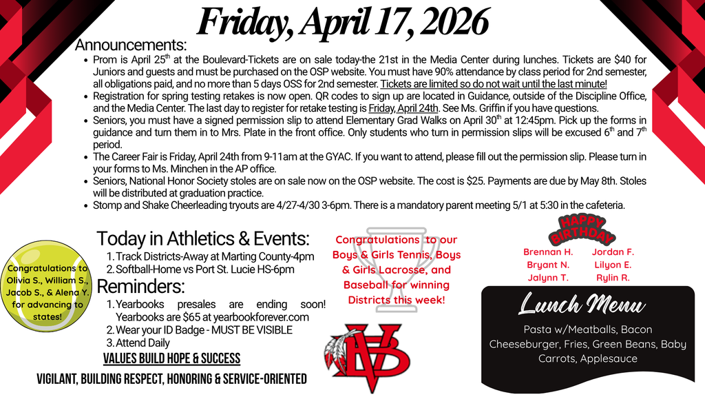 announcements for Friday, April 17, 2026