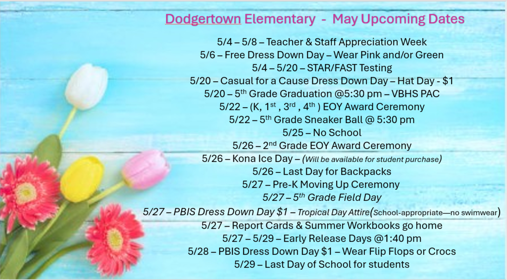 May Upcoming Dates