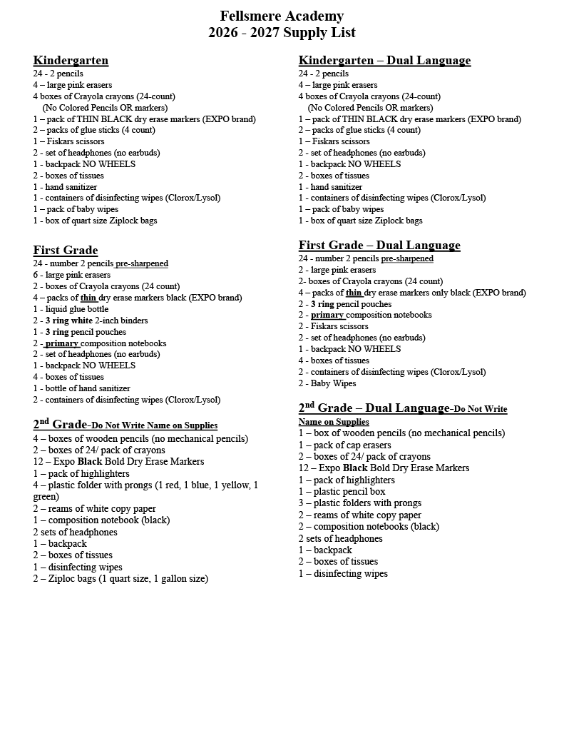 K-2 Supply List