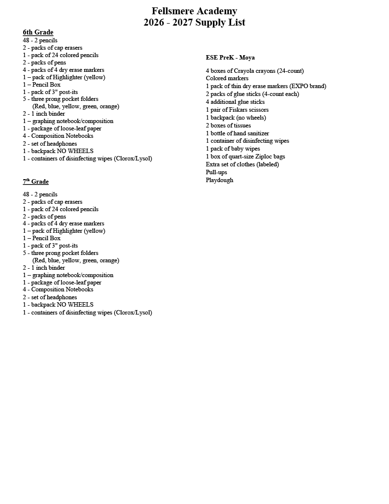6-7 Supply List