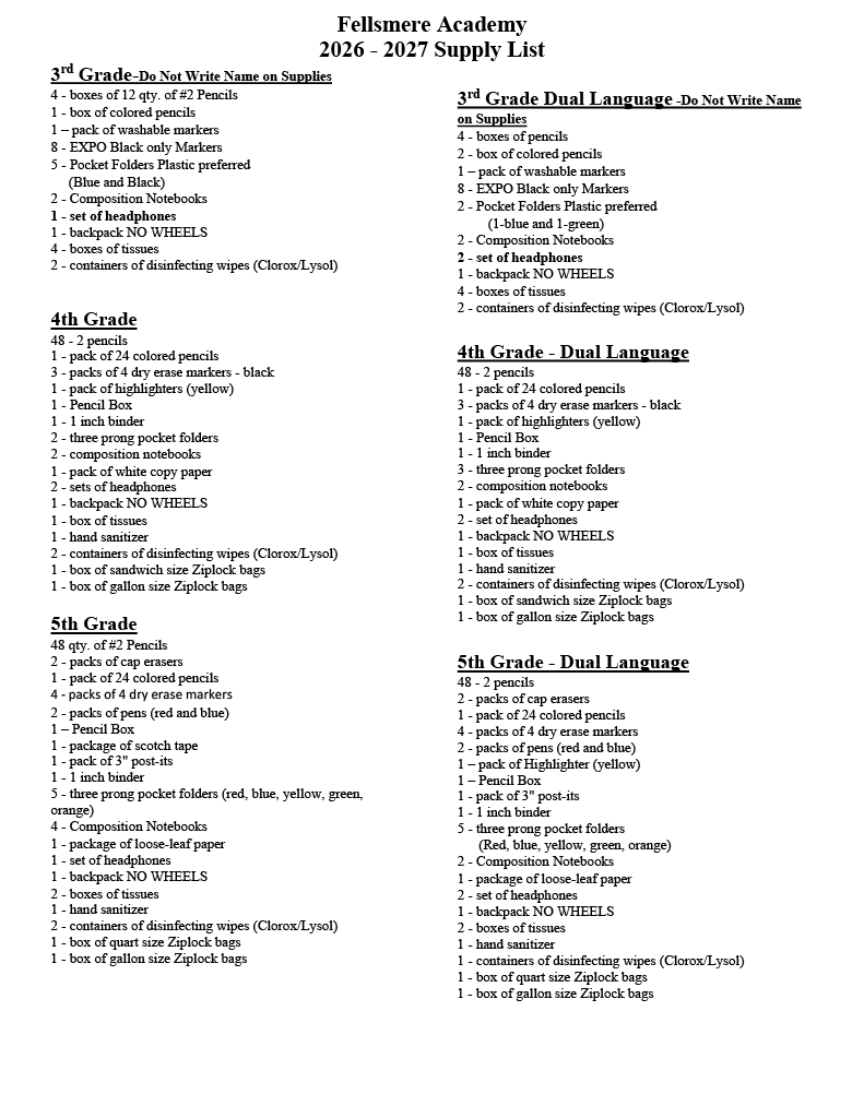 3-5 Supply List
