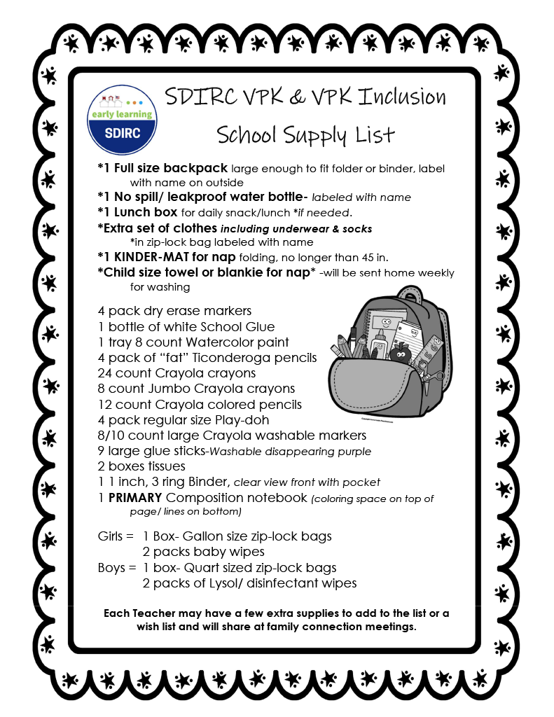 VPK School Supply List