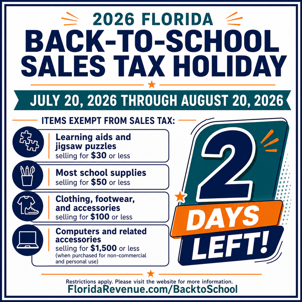 Back to school Tax free Two Days left Graphic